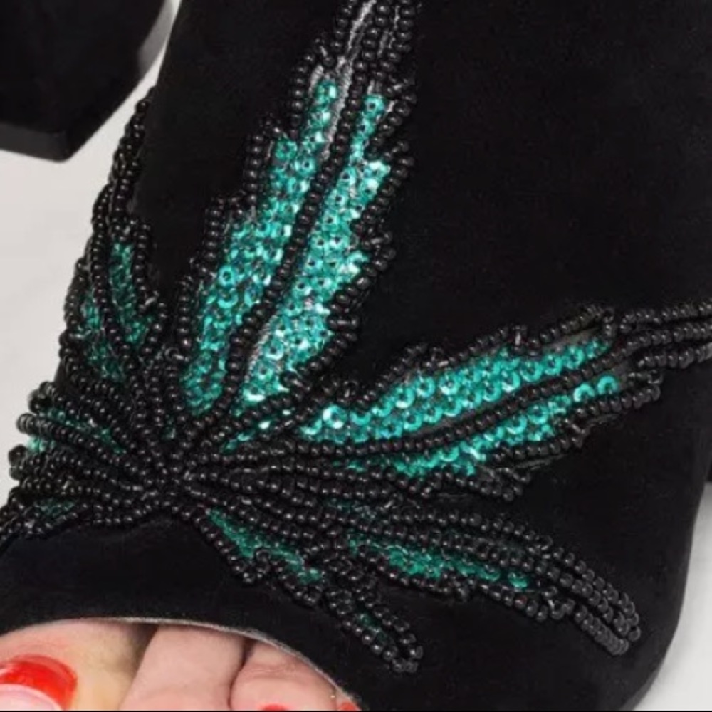 Embellished Black and Green Mules